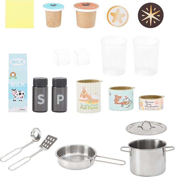 Teamson Kids Little Chef Colonie Play Kitchen for Kids, Gray – 2-Piece Pretend Kitchen Set with Ice Dispenser, Coffee Maker, Farmhouse Sink & Storage, Modern Wooden Toy for Toddlers & Girls Boys