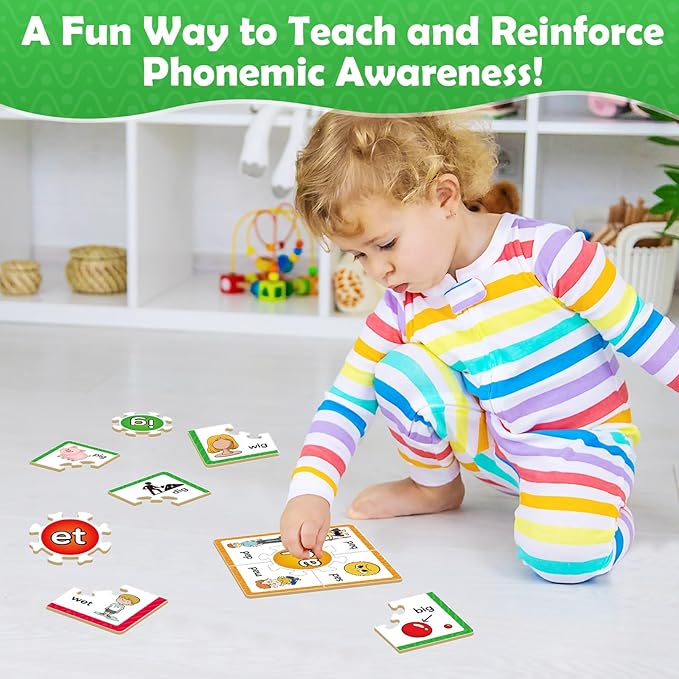 Torlam Phonics Puzzles Rhyming Games Phonics Games Flash Cards for Kids Toddler, Learn to Read Spelling Reading Sight Words, Short A E I O U Blends Site Words for Preschool Kindergarten Homeschool