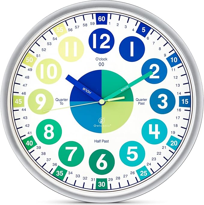 OWLCONIC Kids Analogue Time Teaching Clock Blue Green