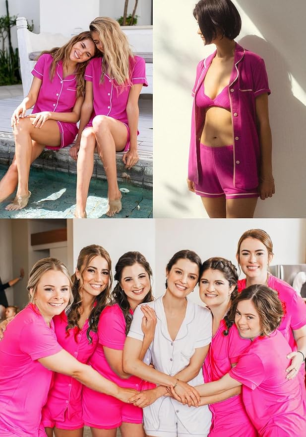 SWOMOG Womens Button Down Pajamas Set Short Sleeve Sleepwear Bride Soft Pj Lounge Sets XS-3XL