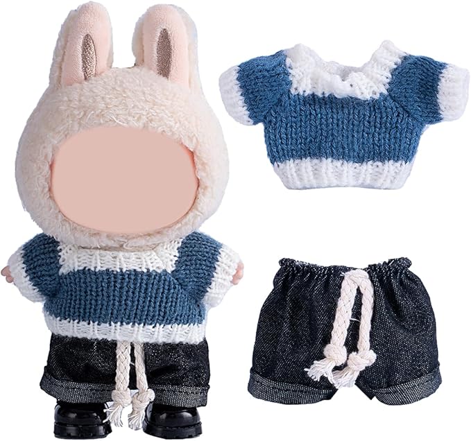 17cm Doll Clothes Set, Premium Jeans & Knitted Sweater Outfit for 17cm 15cm Dolls, Cute Dress Up Fashion, No Doll Included (F, 17cm/15cm)