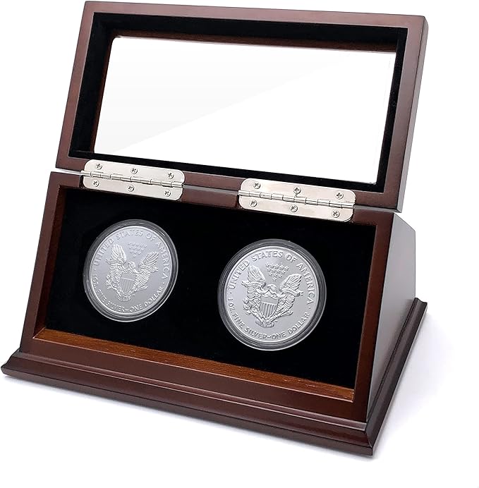 Challenge Coin Display Case 1.5-1.75 Inch 38-44.5 mm Coin Holder 1 Slot (Walnut, 2 Slots)