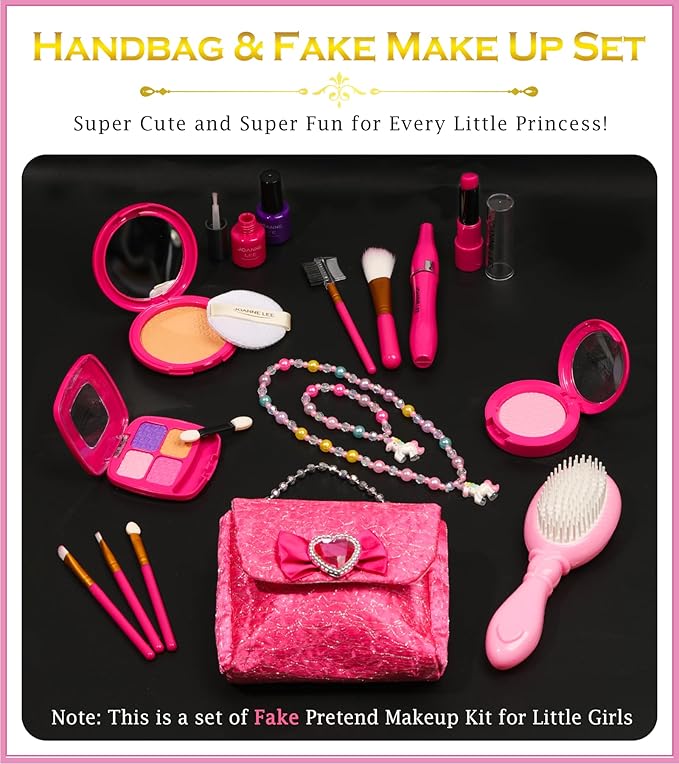 Kids Makeup Kit - Princess Dress Up Shoes, Crowns & Handbag - Pretend Play Fake Makeup Set for Girls, Ages 3-6