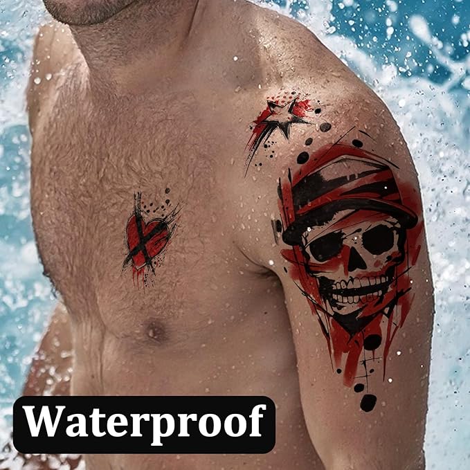 77 Sheets Temporary Tattoos for Adults and Kids, Cool Waterproof Fake Tattoos, Black and Red Trash Polka Half Arm Sleeve Small Tattoos