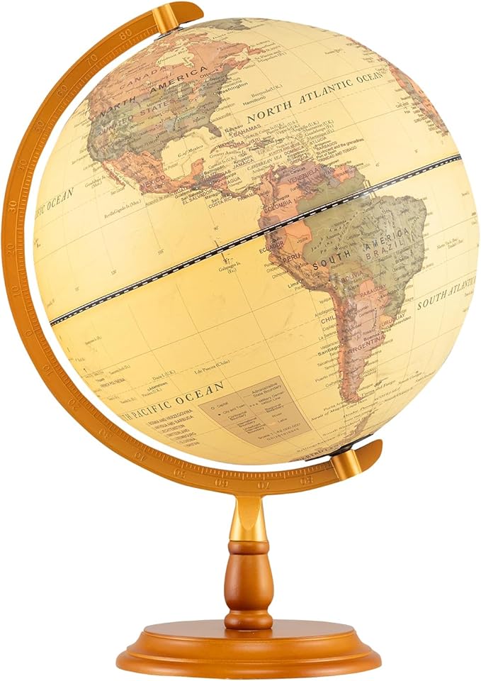 Goplus 12 Inch Illuminated World Globe, Antique Light up Rotating Globe Night Lamp with Wooden Stand, Geography Educational Desktop Decoration for Kids Adults Home Office School (Antique-Bronze)