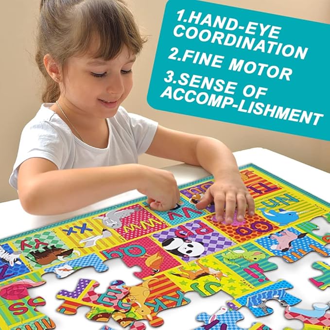 Floor Puzzle for Kids,48 Pcs Animal Letter A-Z Alphabet Puzzle,Vivid Animal Design Letter Games for Preschoolers,Learning Educational Toys for Boys and Girls,Floor Puzzles for Toddlers 3 and up