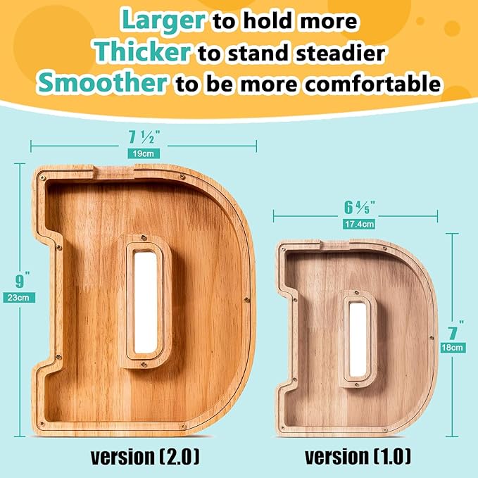 SummiDate Wooden Letter Piggy Bank| Piggy Bank for Boys Girls Toddler| Alphabet D Money Bank| Coin Bank Birthday Gift for Kids|Birthday Gift for Kids (D)