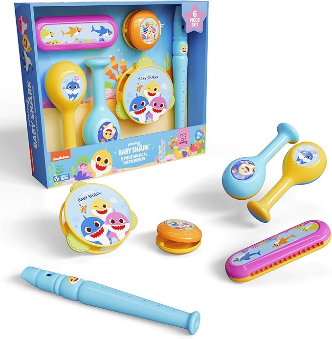 Lollipop Little Tikes Musical Instruments Set - Flute, Maracas, Harmonica, Tambourine for Toddlers, Educational Musical Toys Toys for Kids 24 Months+ (Baby Shark Light Blue)