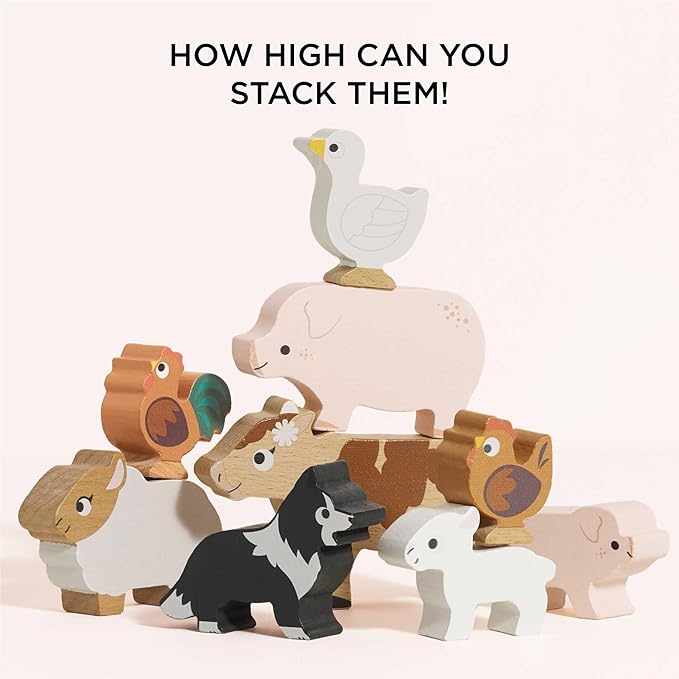 Le Toy Van Wooden Sunny Farm Stacker & Bag Educational Balancing Activity, Plastic Free, Toy Suitable for Age 18+ Months PL141