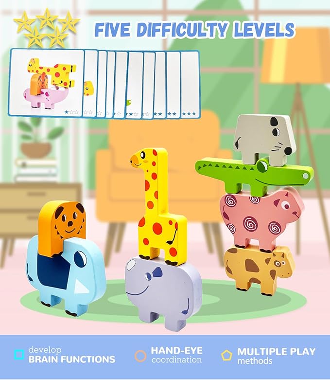 Wooden Animal Puzzles for Toddlers - Sorting & Stacking Montessori Toys for 3 4 5 Year Old Boys Girls, Kids Educational Learning Toys Gift (10pcs Animals)