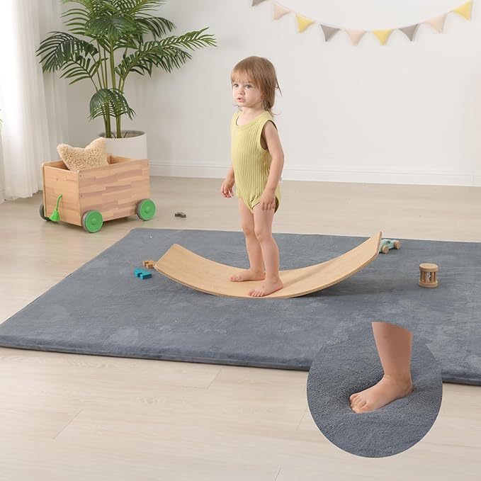 Baby Play Mat for Floor,Extra Large 59"×71" Playpen Mat for Tummy Time,Thicker Elasti Foam Mat for Toddler,Infant,Kids,Water Repellent Ultra Soft Velvet,Non-Slip Backing Safe for Crawling(Dark Grey)