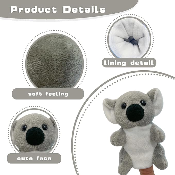 Farm 6pcs Finger Puppets Set, Cute Animal Puppet Mini Hand Puppets Role-Playing Story Animal Soft Plush Toy for Kids Monkey, Fox, Squirrel, Raccoon, Panda, Koala (jungle01)