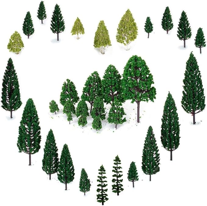 Mixed Model Trees, 29pcs, 1.5-6 inch(4-16 cm), Ho Scale Bushes, Diorama Supplies, Plastic Trees for Projects, Model Train Scenery with No Bases