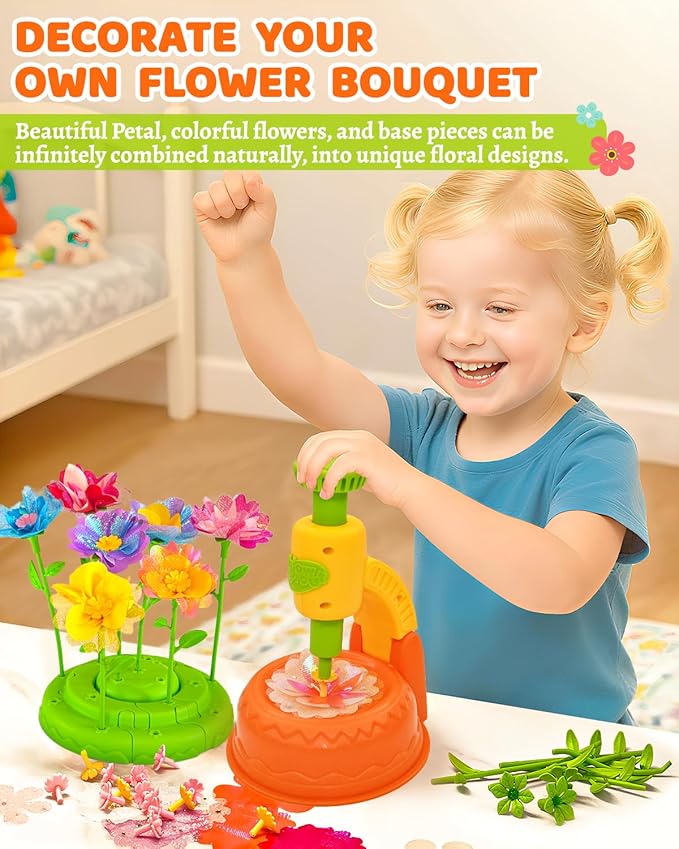 DIY Art Flower Toys Include Extra Accessories Set, Arts and Crafts Activity Kit for Kids, Flower Garden Building Toys for Girls, Birthday Gifts for 3 4 5 6 7 8 9 10 11 12 Year Old Girls(Orange)