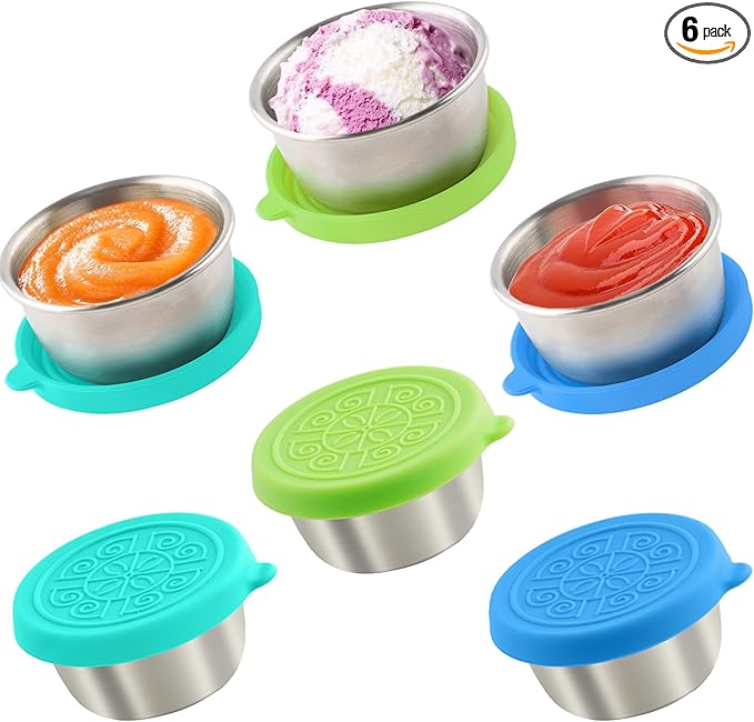 6x1.6 Oz Salad Dressing Containers With Lids, Small Leakproof Reusable Stainless Steel Salad Dressing Container To Go For Lunch Boxes,Sauce containers, Picnics,Travel Meal Prep And Kitchen Storage.