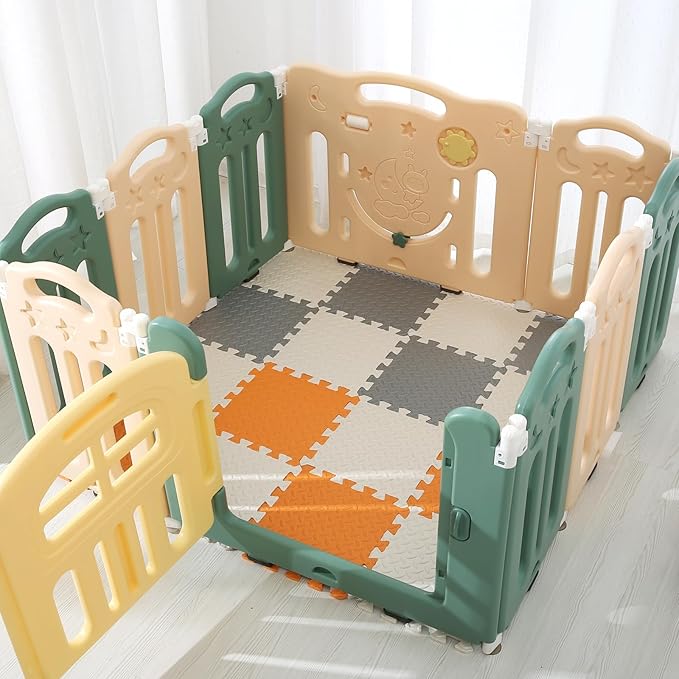 Play Mat for Babies 0-6 Months, Solid Colored Foam Floor Mat, Non-Toxic Interlocking Foam Puzzle Floor Mats, 0.4" Thick Square Kids Playmat丨47x47 Play Mat for Playpen (White/Gray/Orange)