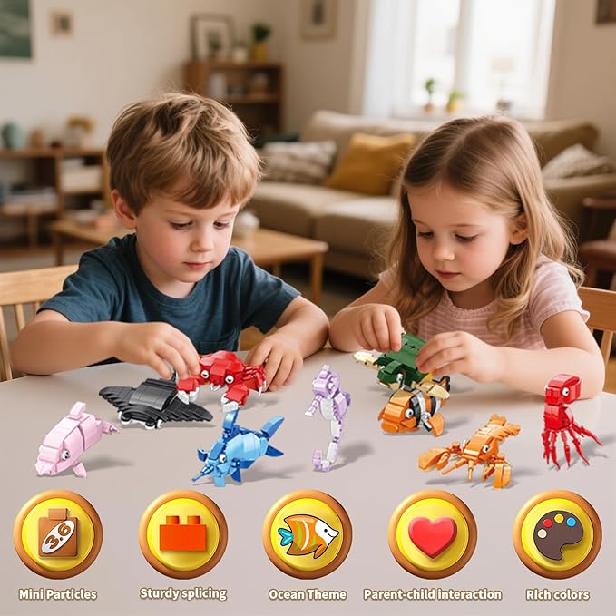 9 Packs Ocean Animals Building Sets,Party Favors for Kids Goodie Bags,Sea Animals Mini Building Blocks for Birthday Party Gift,Goodie Bags, Prize,Cake Topper
