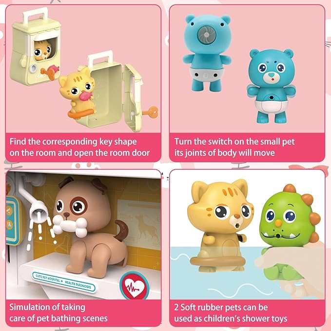 Pet Vet Toys Doctor Kit for Kids, Hospital Pretend Play Set Vet Clinic Toys with Light and Sound, Pet Care Playset Animal Grooming Toys Gifts for Girls Boys, Ages 3 and Up