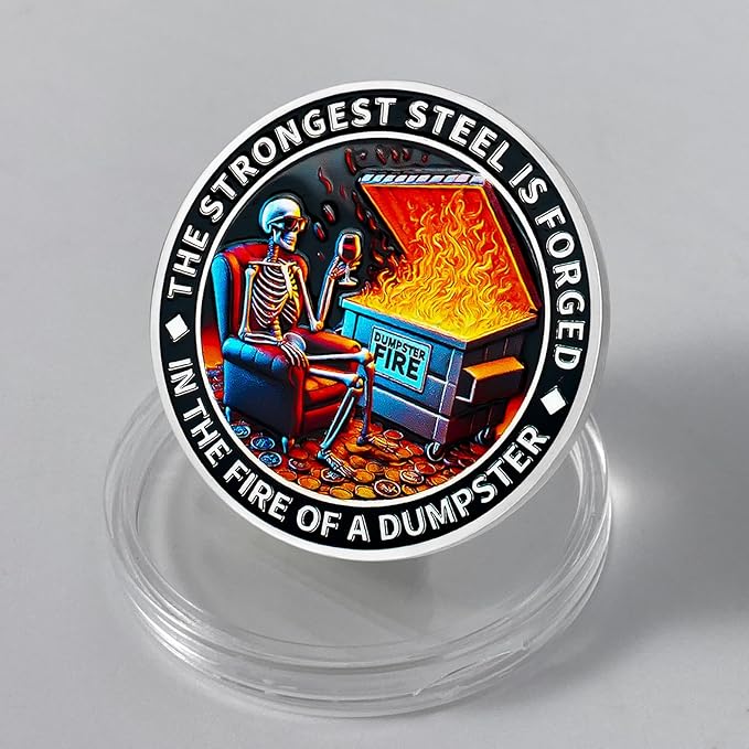AtSKnSK Memento Mori Coin Momento Mori Coin Skull Coin Stoic Gifts Memento Mori Calendar Living Memento Mori Amor Fati Coin (Calm in The Fire Skeleton Dog)