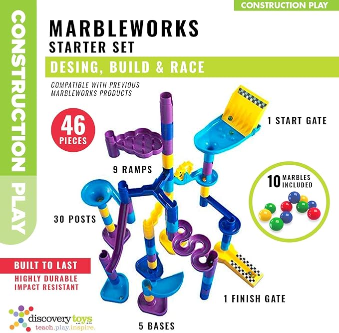 Discovery Toys MARBLEWORKS Marble Run Starter | Kid-Powered Learning | STEM Educational Building Block Toy Learning & Childhood Development 5 Years Old and Up