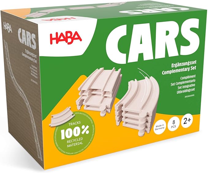 HABA Cars Expansion Set - 8 Pieces of Track - Sustainable Made from Recycled Wood - for Children from 2 Years