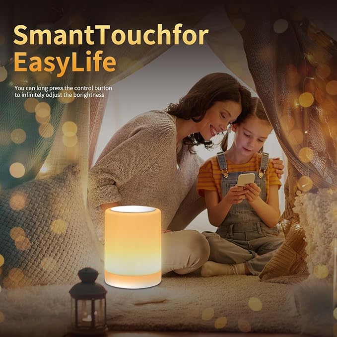 OORUN Touch Bedside Table Lamp,13 RGB Colors & 5 Brightness, USB Rechargeable Desk Lamp, Remote Control Dimmable Light with RGB Color Changing,Portable Lamp for Baby (White)