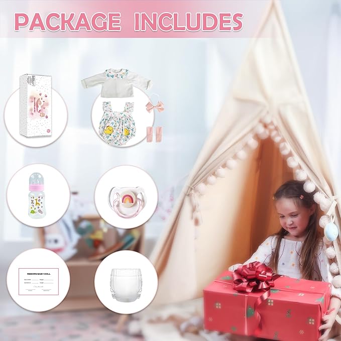 WOOROY Realistic Reborn Baby Dolls - 18 Inch Lifelike Newborn Baby Dolls Girl Real Life Soft Body Baby Doll Gift Toy with Feeding Accessories for Kids Age 3+