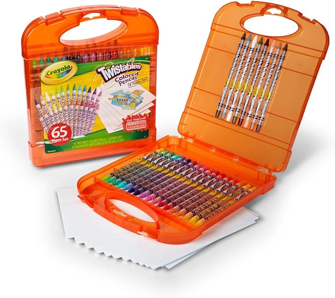 Crayola Twistables Colored Pencils Set 65 pieces (25 pencils + 40 paper sheets), Kids Drawing Kit, Portable Art Case, Kids Colored Pencils, Coloring Supplies, Gifts.