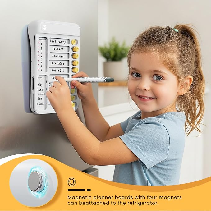 Magnetic Chore Chart for Kids, ADHD Tools for Kids to Do List Checklist Task Board Routine Chart Planning Board for Fridge with 10 Sliders and Magnetic Marker - White