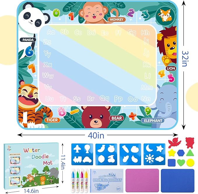 Water Doodle Mat 40 x 32 Inch Kids Water Painting Doodle Drawing Mat Toy Writing Mess Free Coloring Extra Large Magic Educational Toys for Boys Girls Age 4 5 6 7 8 Year Old Christmas Birthday Present