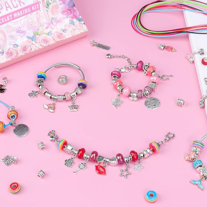 CLOYAN Charm Bracelet Making Kit for Girls, 115PCS Jewelry Making Kits for Girls with Beads, Jewelry Charms, String Necklace, Bracelets for DIY Craft, Jewelry Making Kit for Girls 8-12.