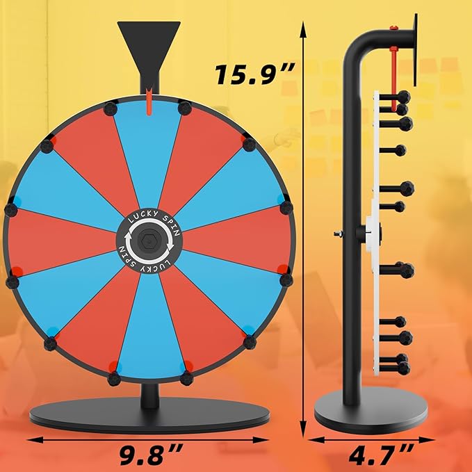 Prize Wheel,12 Inch Spinning Wheel with Stand,12 Slots Color Spinner Wheel with Eraser, Markers, Dry Erase Wheel of Fortune Game for Carnival, Casino & Trade Show (Black, Prize Wheel-12inch)