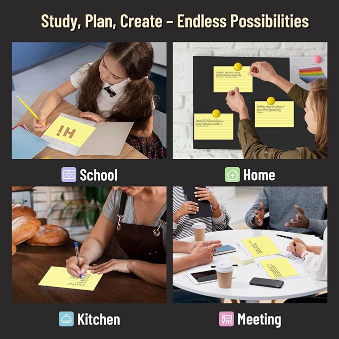 200 Pcs Index Cards 4 x 6 Inch Ruled Yellow Index Cards, College Ruled Flash Cards for School, College, Office and Home Organization, Durable Study To Do List Note Cards with Ruled Lines, 5 Pack of 40