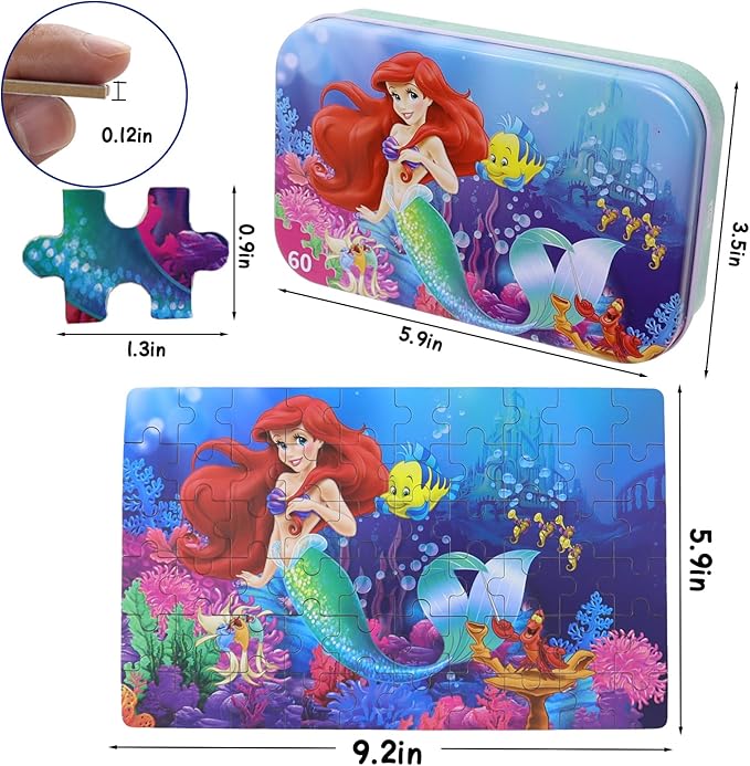Princess Puzzles for Kids Ages 4-8 60 Pieces - Jigsaw Puzzle for Girls and Boys in Metal Box - Educational Toys for Ages 3-5 (Princess 0677)