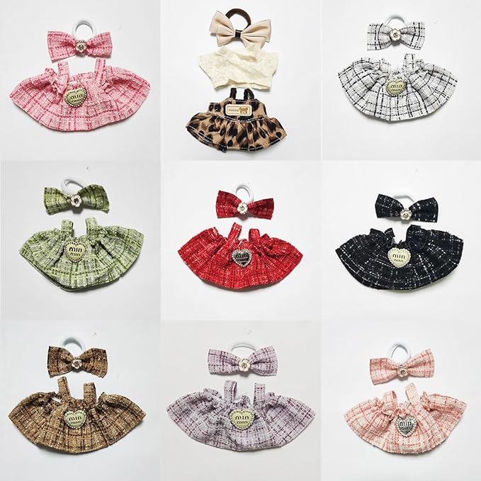 17cm Doll Clothes - Luxury Chic Style Set for 5.91-6.7“ (15-17cm) Dolls, Cute Premium Fashion Doll Outfit with Accessories -Leopard Print Dress +Plaid Bow