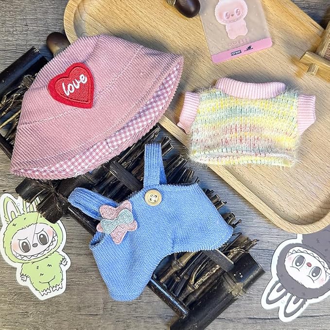 Clothes Set - Cute Outfit, Stylish Dress-Up for Dolls (No Doll Included) (Love hat+t-Shirt+Overalls)