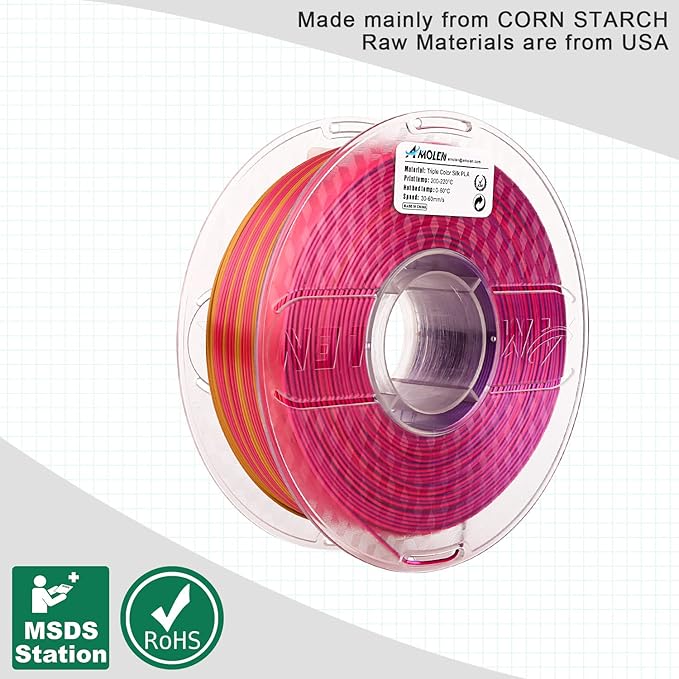 AMOLEN Silk PLA 3D Printer Filament, Triple Colors Coextrusion Purple Red Gold PLA 1.75mm, Shiny Color Change Filament 3D Printing PLA Filament for Most FDM 3D Printer, 1kg Spool(2.2lbs)