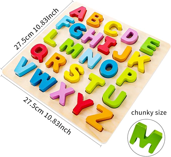 Alphabet Puzzle Wooden ABC Letter Puzzle for Toddlers Preschool Learning Early Educational Toys for Baby Girls Boys 1 2 3 Years Old (Capital Letter)