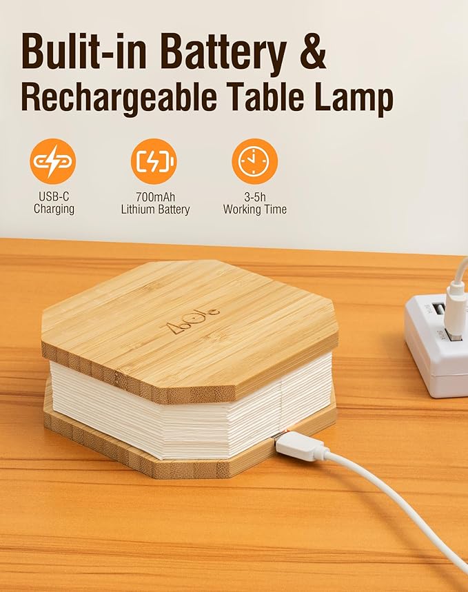 Originality Folding Accordion Lamp, Warm Light Lamp, Portable Desk Lamp, Japanese Gifts, Creative LED Paper Lantern with USB for Home Decoration(Bamboo)