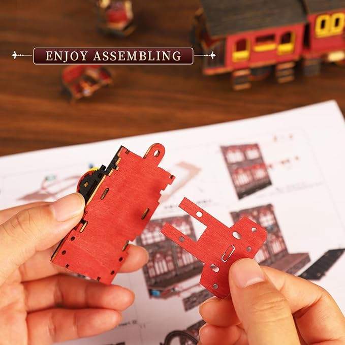 DIY Book Nook Kit for Adults - LED Magic Station Book Nook with Steam Train, Mini House Bookshelf Decor 3D Wooden Puzzles with LED Light, Alley Model Build Birthday Gift for Family, Friends