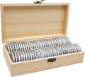 20-46 mm Wooden Coin Holder, 60 Pcs Highly Transparent Capsules With Foam Gasket, Collector Case, Professional Storage Box for Collection (Wood Color)
