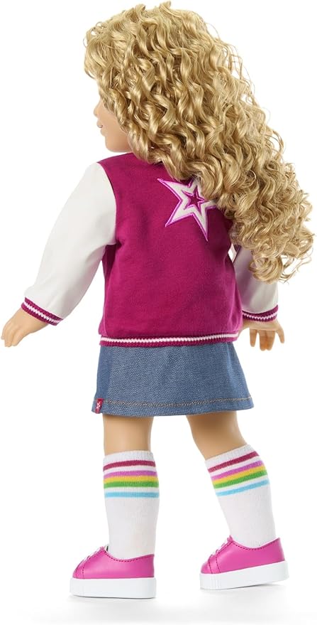 American Girl, Truly Me 18-inch Doll #115 with Gray Eyes, Curly Blonde Hair, Light Skin, Varsity Jacket, for Ages 6+