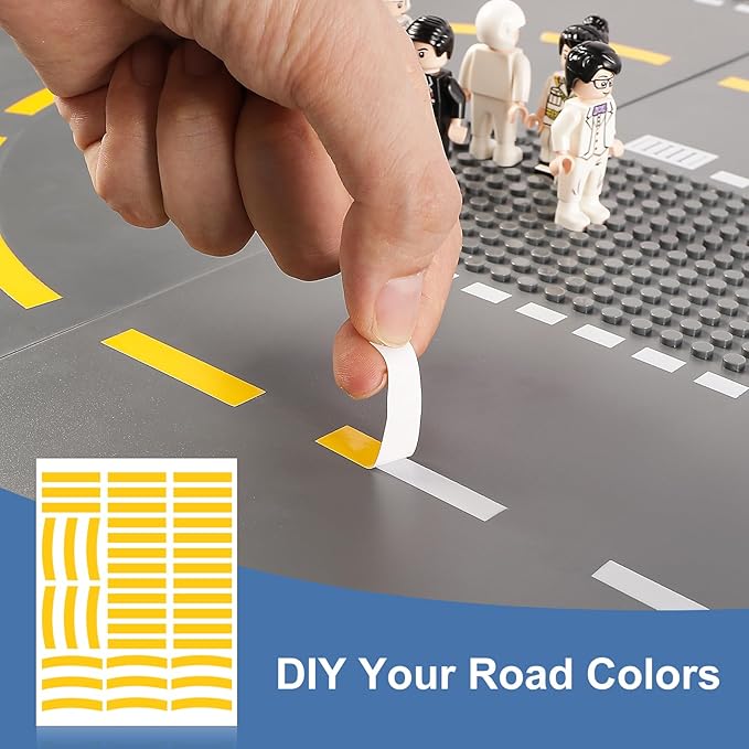 9 Pack Road Base Pates for Building, Compatible with Lego Classic Bricks, 10” x 10” Baseplates Fits for Lego Roads, Road Base Plates for City Sets (Attached DIY Stickers)