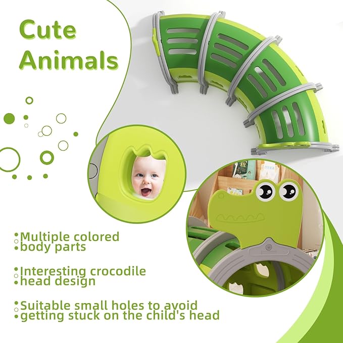 Glaf Tunnel Toys for Toddlers Climb and Crawl Baby Tunnels Play Tunnel for Kids 3-6 Years Old Indoor & Outdoor Toddler Play Equipment for Daycare, Preschool, Playground (Green, 4 Sections)