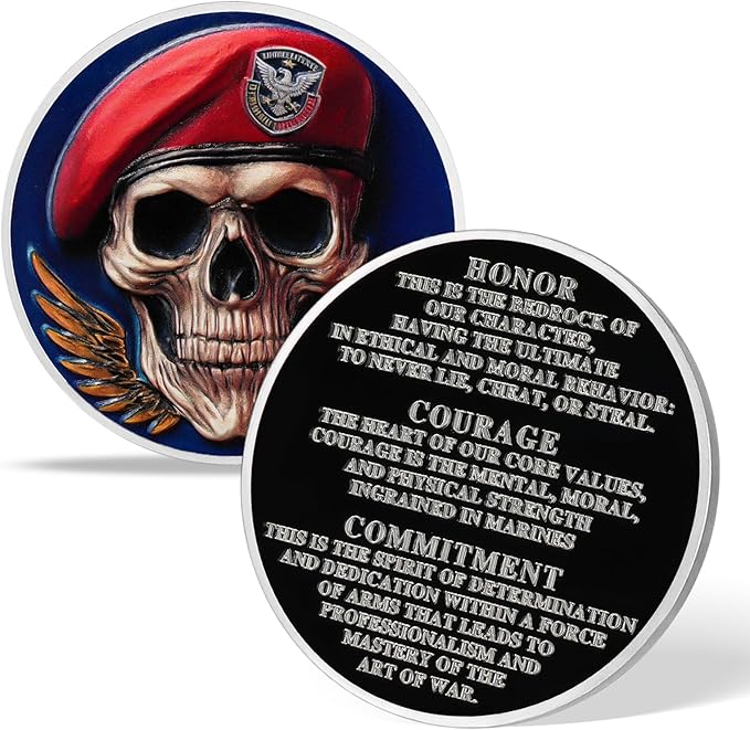 AtSKnSK Memento Mori Coin Momento Mori Coin Skull Coin Stoic Gifts Memento Mori Calendar Living Memento Mori Amor Fati Coin (Red Hat Navy Skull)