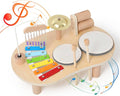 Promise Babe Wooden Drum Set for Toddlers 1-3, Musical Percussion Instruments for Kids Baby Drum Set Xylophone, Montessori Educational Musical Toys, Gifts for Girls Boys Ages 3+