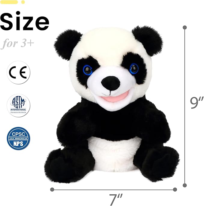 Easfan Panda Hand Puppet Plush Animal Toy with Movable Mouth for Role Play Storytelling Preschool Teaching Birthday Gifts for Kids Boys Girls, 9''