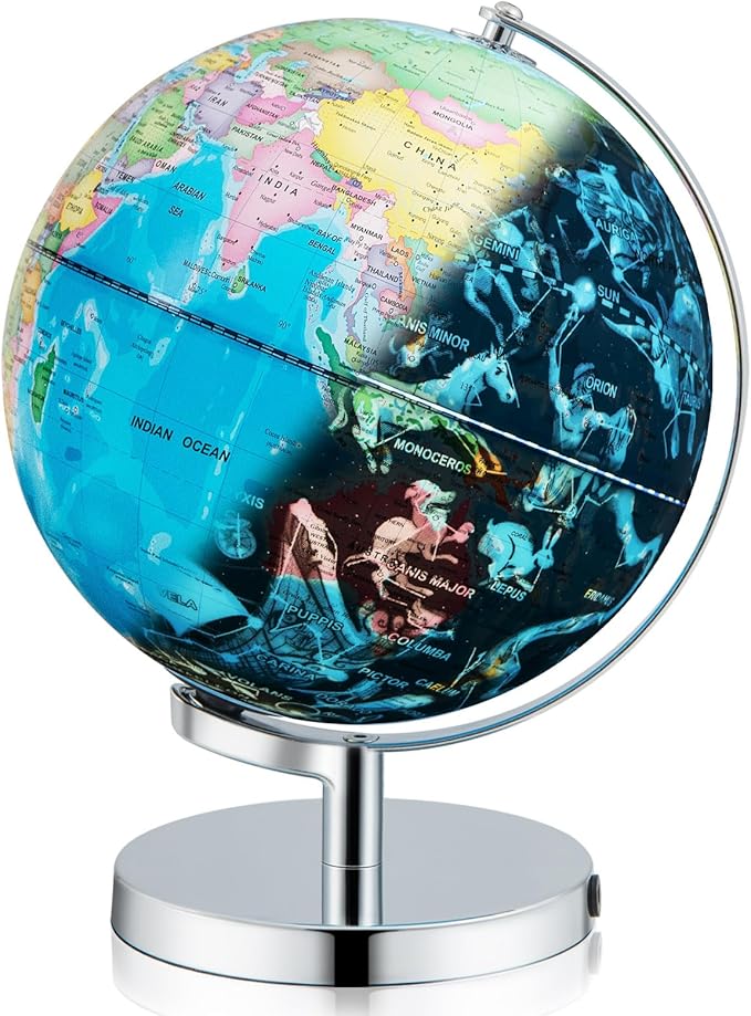S AFSTAR Illuminated World Globe, 3-in-1 Light Up Constellation Globe with World Map, 88 Constellations & Night Light, Rotating Earth for Home Office