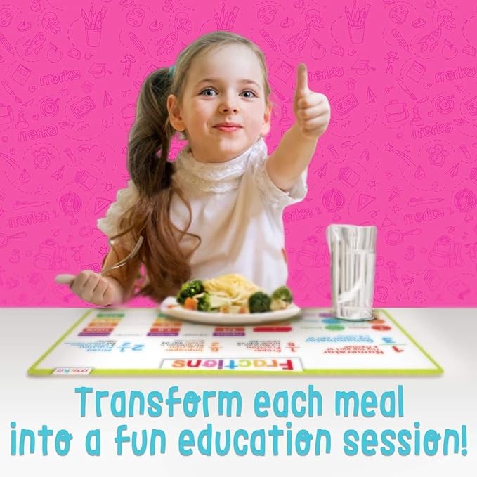 merka Multiplication Placemats for Kids & Math Facts Placemat Set - 17 x 11 in Silicone 5-Pack, Multicolor, Ages 6+ - Washable & Reusable with Secure-Grip Backing for Addition, Subtraction & Division