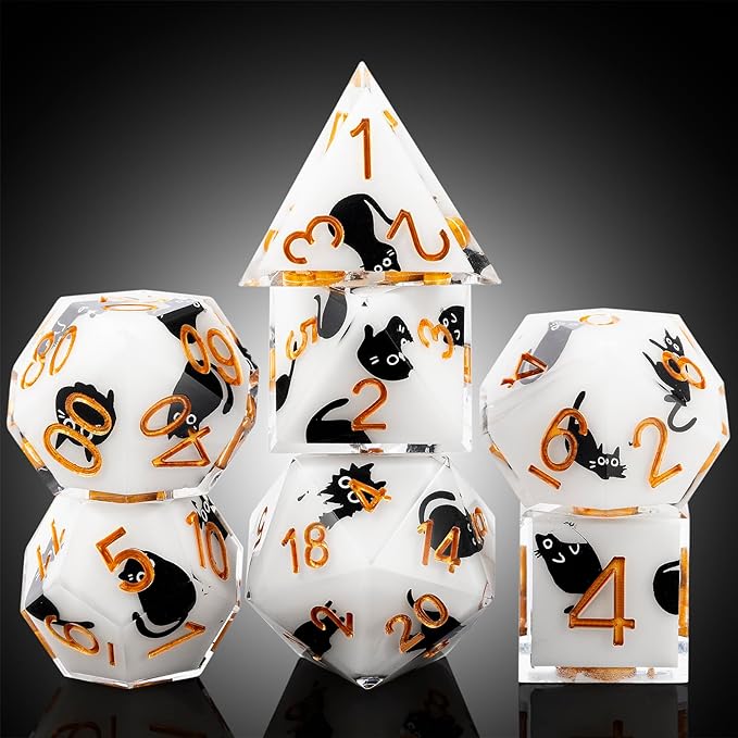 DNDND Cat DND Dice 7-Piece Sharp Edge Polyhedral D&D Dice Set with Gift Case for Dungeons and Dragons D&D 5E Table Game